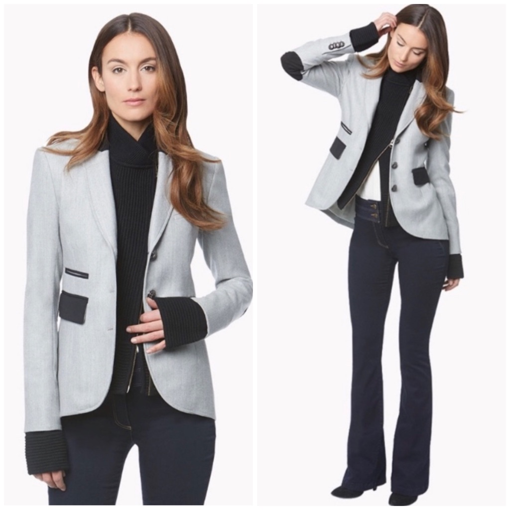 Veronica Beard Hudson Elbow Patch Wool-Blend Dickey Jacket Heather Gray Womens 2